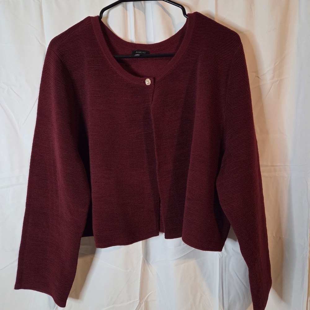 Talbots Women's Deep Red Button-Front Cropped Ribbed Cardigan Size XL - Picture 3 of 13